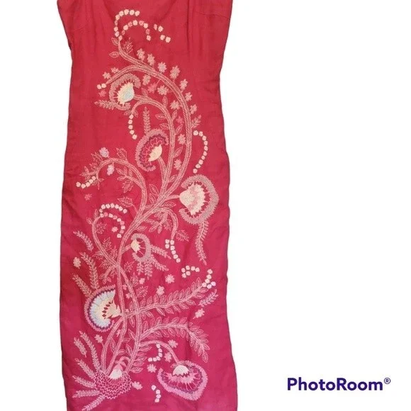 French Connection Pink Embroidered & Beaded Linen[Looking] Midi Dress - 2 - Picture 2 of 13